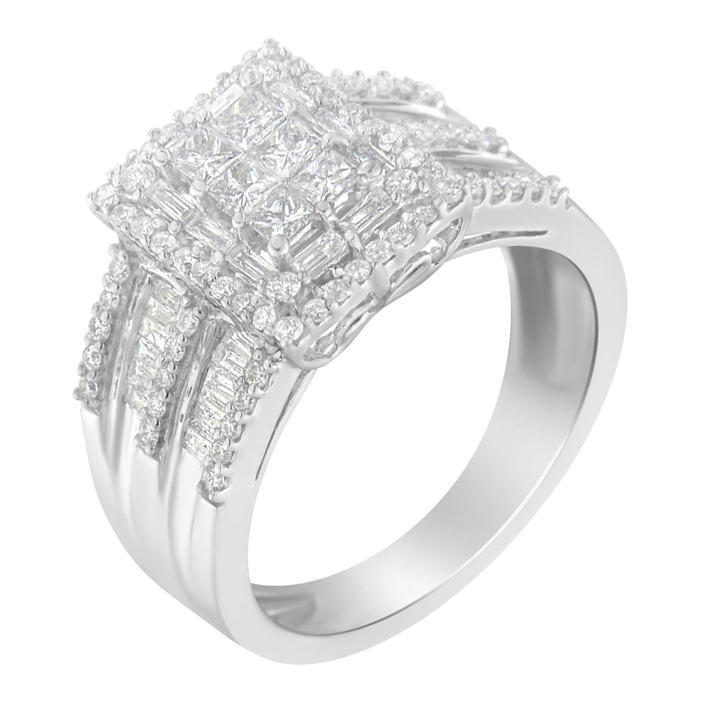 10K White Gold Diamond Cluster Ring (1 cttw, H-I Color, I1-I2 Clarity)-4