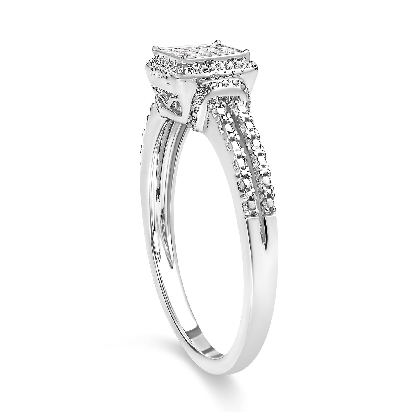.925 Sterling Silver 1/4 Cttw Princess-cut Diamond Composite Ring with Beaded Halo (H-I Color, SI1-SI2 Clarity)-4