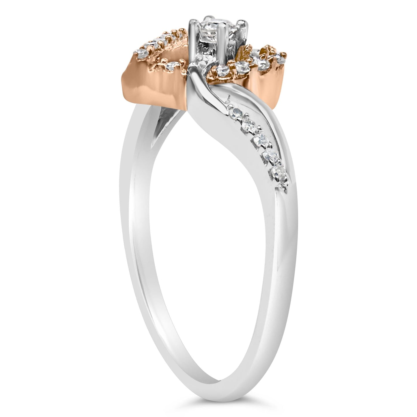 10K Rose Gold Plated .925 Sterling Silver 1/5 Cttw Diamond Two Tone Open Heart Promise or Fashion Ring (I-J Color, I2-I3 Clarity)-4