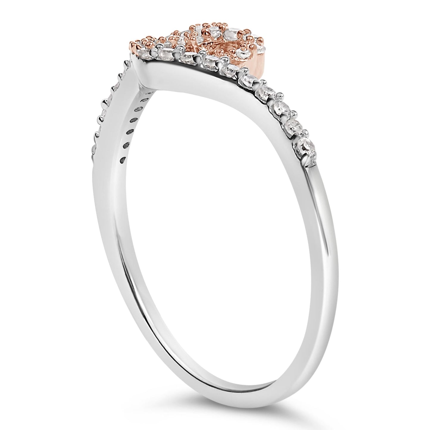 10K Rose Gold over .925 Sterling Silver 1/5 Cttw Diamond Two Tone Open Heart Promise or Fashion Ring (I-J Color, I2-I3 Clarity)-4