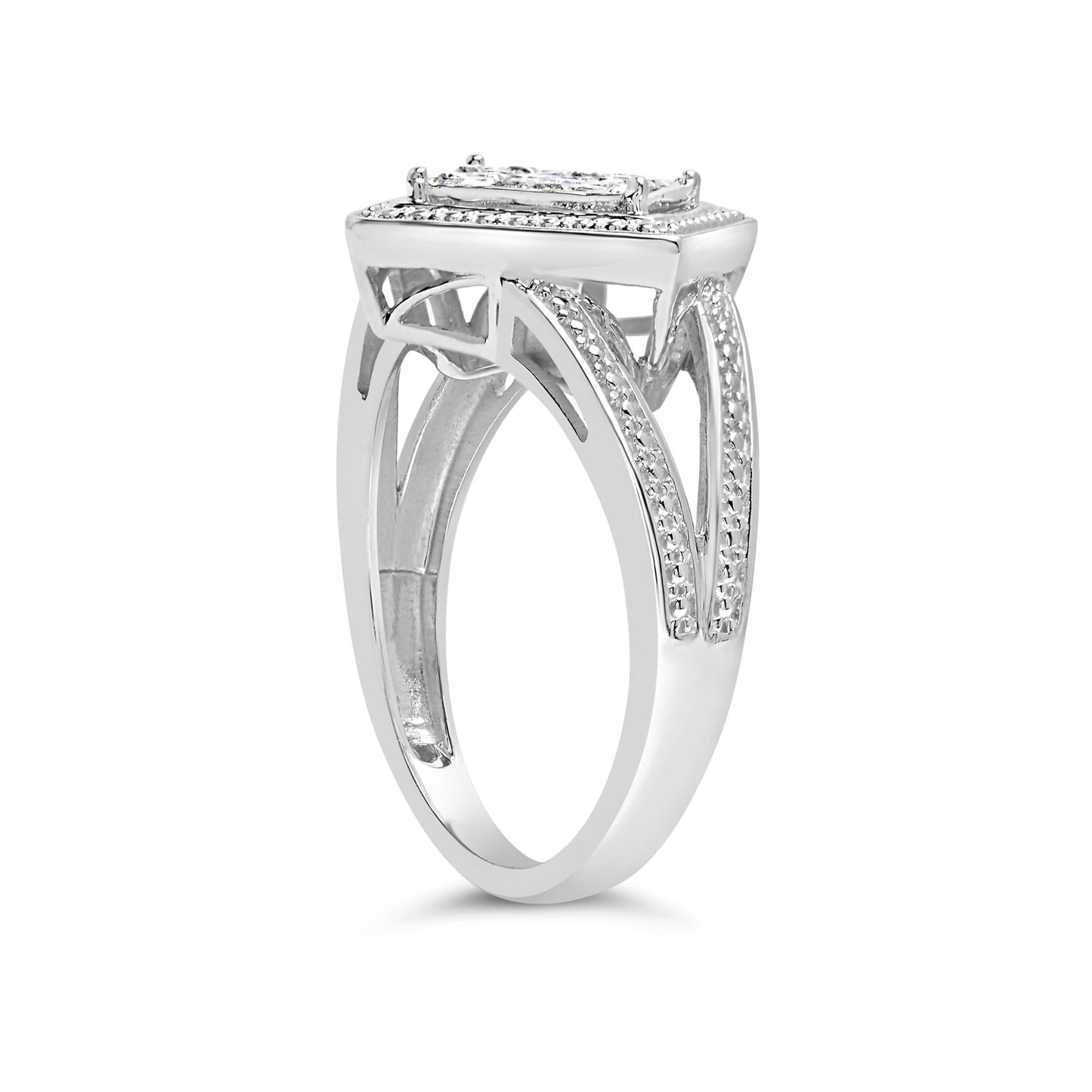 .925 Sterling Silver 1/3 Cttw Invisible Set Princess-Cut Diamond Rhombus and Beaded Halo Ring (H-I Color, SI1-SI2 Clarity)-4