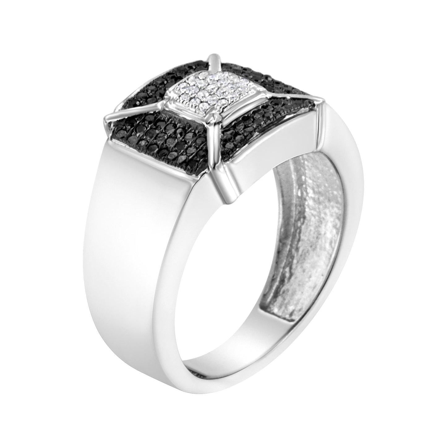.925 Sterling Silver 3/8 Cttw Composite Enhanced Black and White Diamond Men's Band Ring (H-I, I2-I3)-4