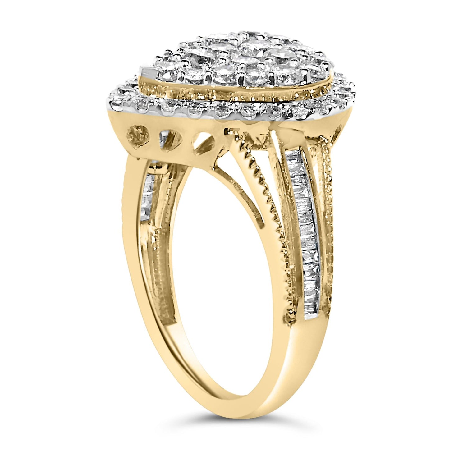 10K Yellow Gold Plated .925 Sterling Silver 1 1/2 Cttw Round-Cut Diamond Cocktail Ring (I-J Color, I1-I2 Clarity)-4