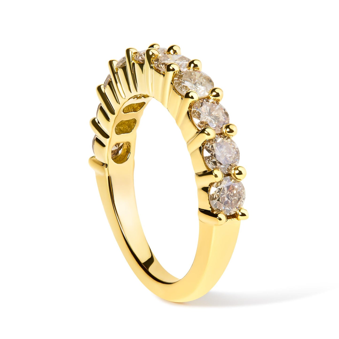 14K Yellow Gold Plated .925 Sterling Silver 2.0 Cttw Round Brilliant Cut Diamond 10 Stone Anniversary Band Ring (J-K Color, I1-I2 Clarity)-4