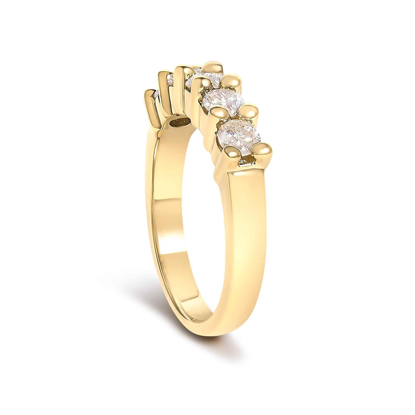 14K Yellow Gold Plated .925 Sterling Silver 1.0 Cttw Shared Prong-set Round Diamond 5 Stone Band Ring (J-K Color, I1-I2 Clarity)-4