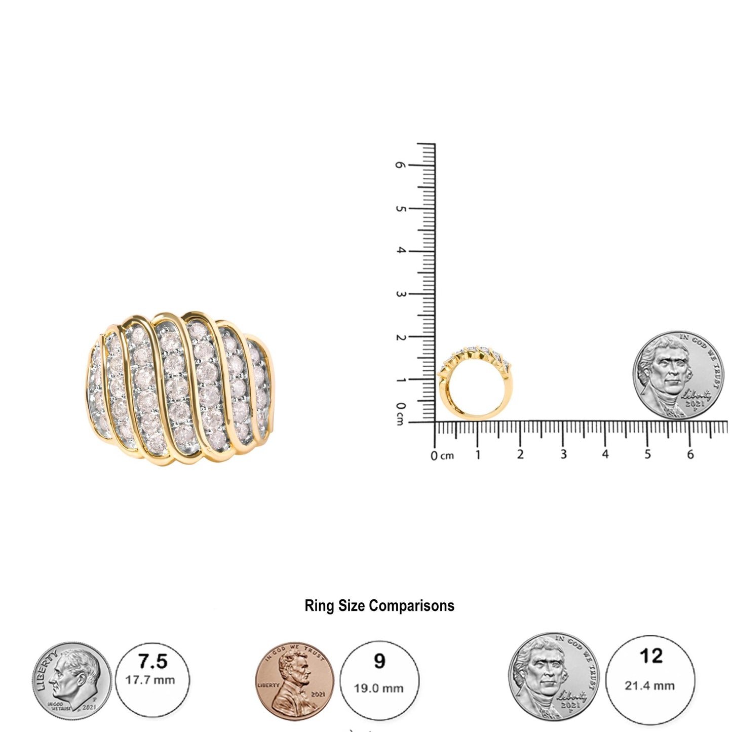 14K Yellow Gold Plated .925 Sterling Silver 2.00 Cttw Diamond Multi Row Band Ring (J-K Color, I1-I2 Clarity)-4