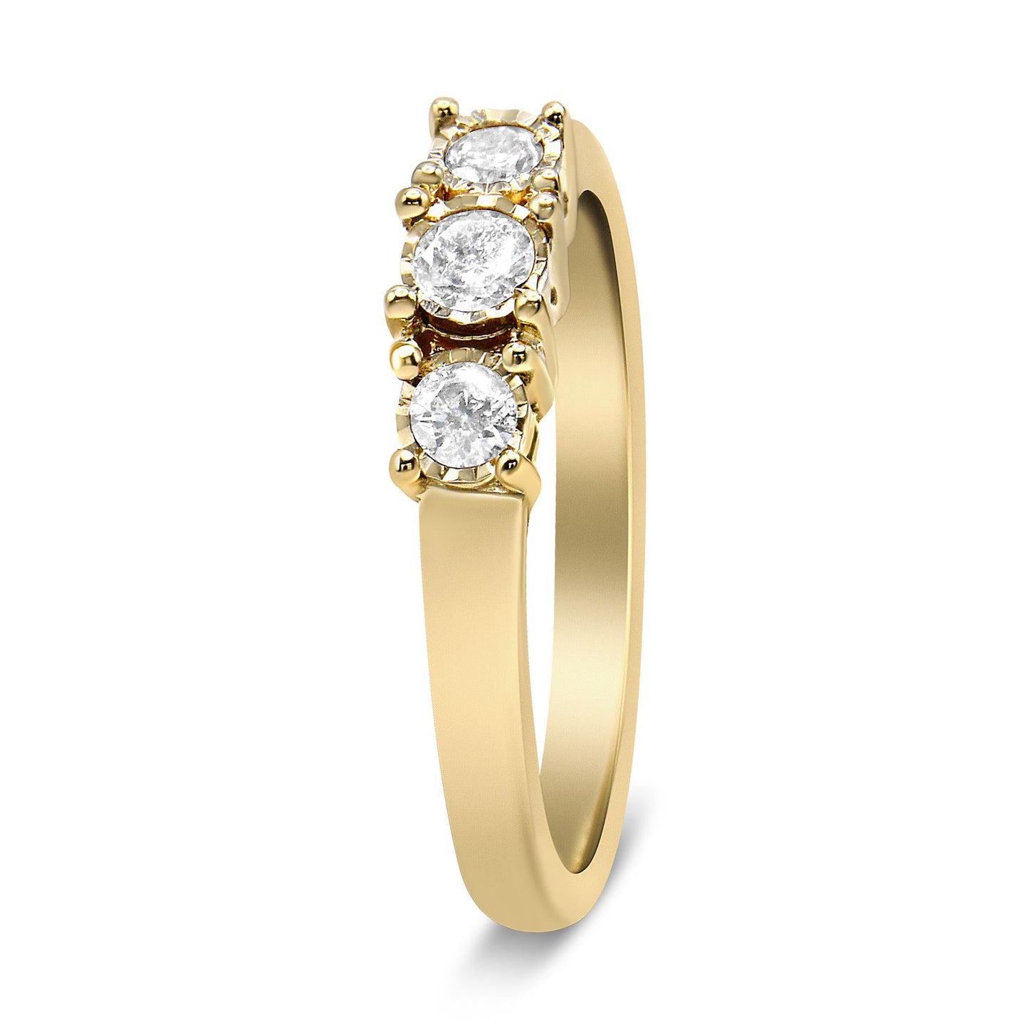 14K Yellow Gold Plated .925 Sterling Silver 1/4 Cttw Diamond 3 Stone Illusion Plate Ring (J-K Color, I1-I2 Clarity)-4