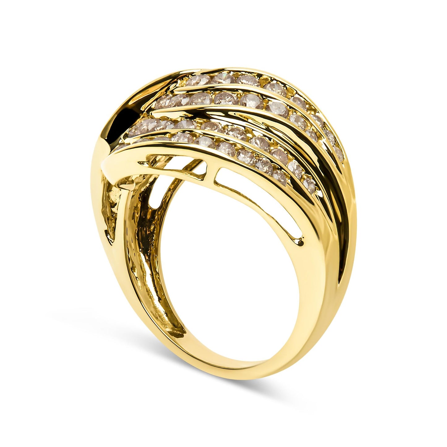 10K Yellow Gold 2.0 Cttw Channel Set Diamond Cocktail Swirl Band Ring (K-L Color, I1-I2 Clarity)-4