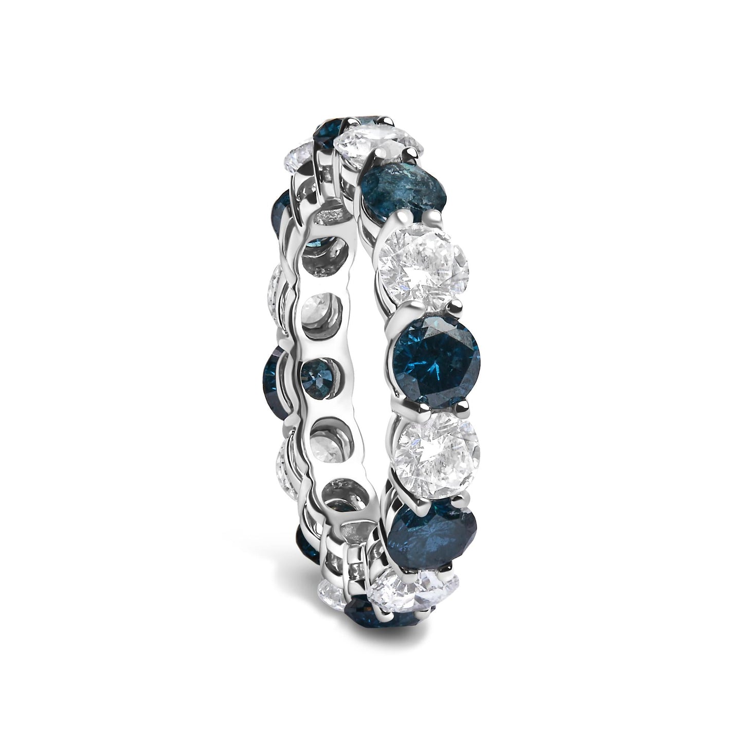 14K White Gold 6 1/4 Cttw Alternating Lab-Grown White and Natural Treated Blue Diamond Eternity Band Ring (F-G Color, VS1-VS2 Clarity) - Ring Size 7.5-4