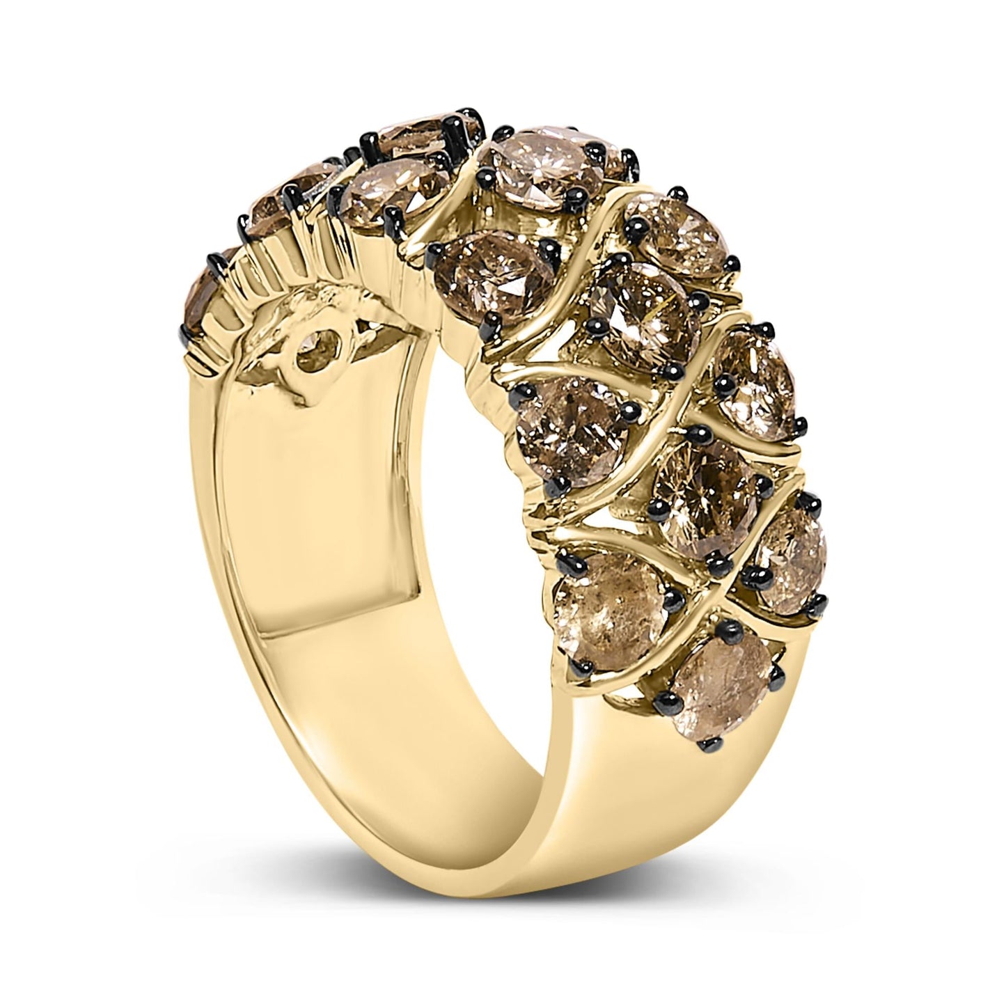 10K Yellow Gold Plated .925 Sterling Silver 3.0 Cttw Champagne Diamond Multi Lattice Band Ring-4