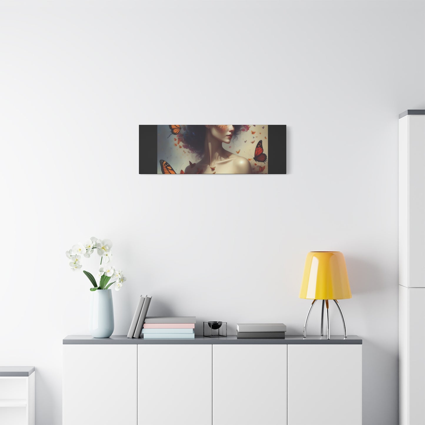 Canvas Wall Art - Butterfly Woman Print, Floral Home Decor, Unique Gift for Nature Lovers, Birthday Decoration, Whimsical Art