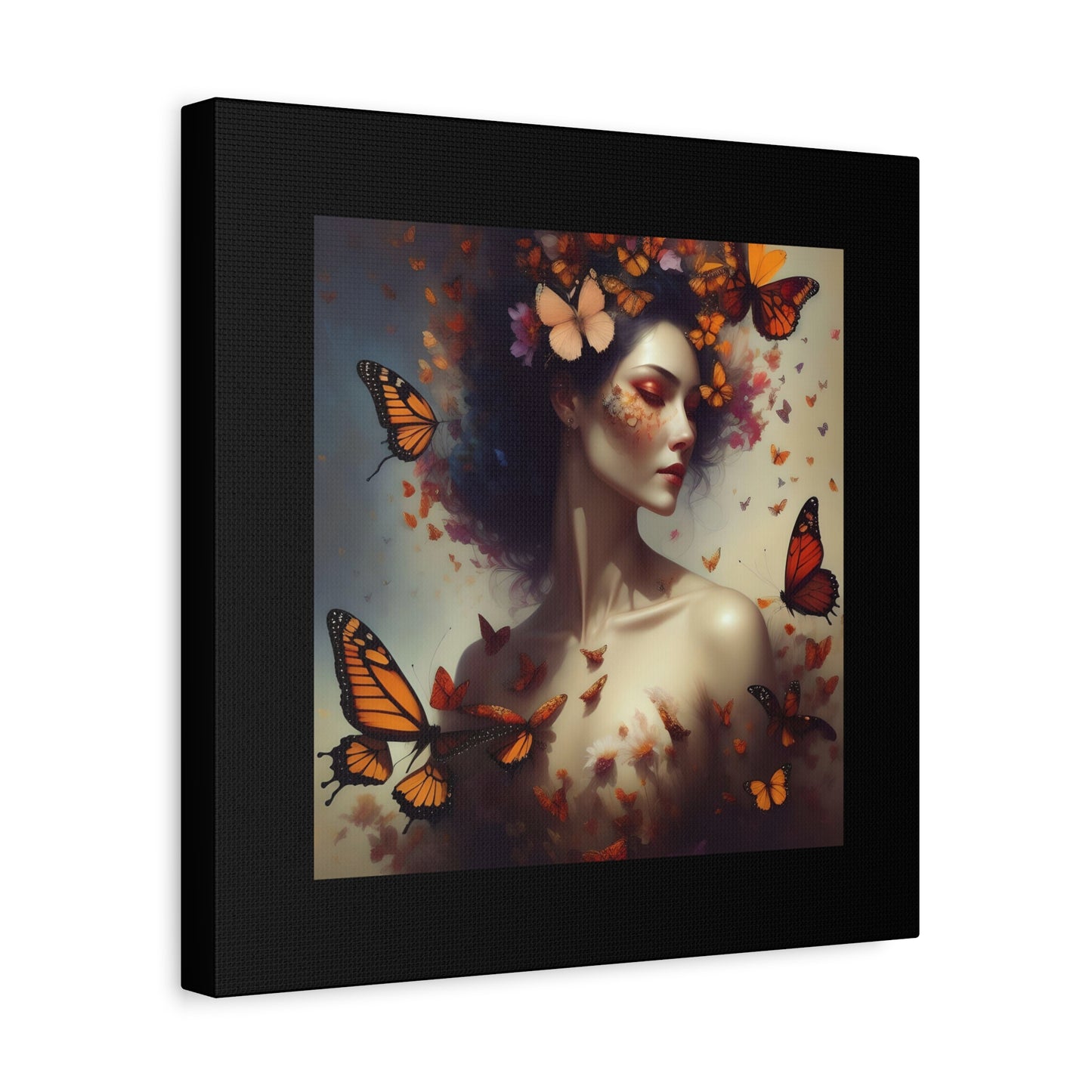 Canvas Wall Art - Butterfly Woman Print, Floral Home Decor, Unique Gift for Nature Lovers, Birthday Decoration, Whimsical Art