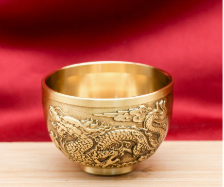 Copper Wine Cup Set - Large, Medium, Small - Pure Brass Antique Stemmed Cup for Offering, Feng Shui God of Wealth, Water Cup