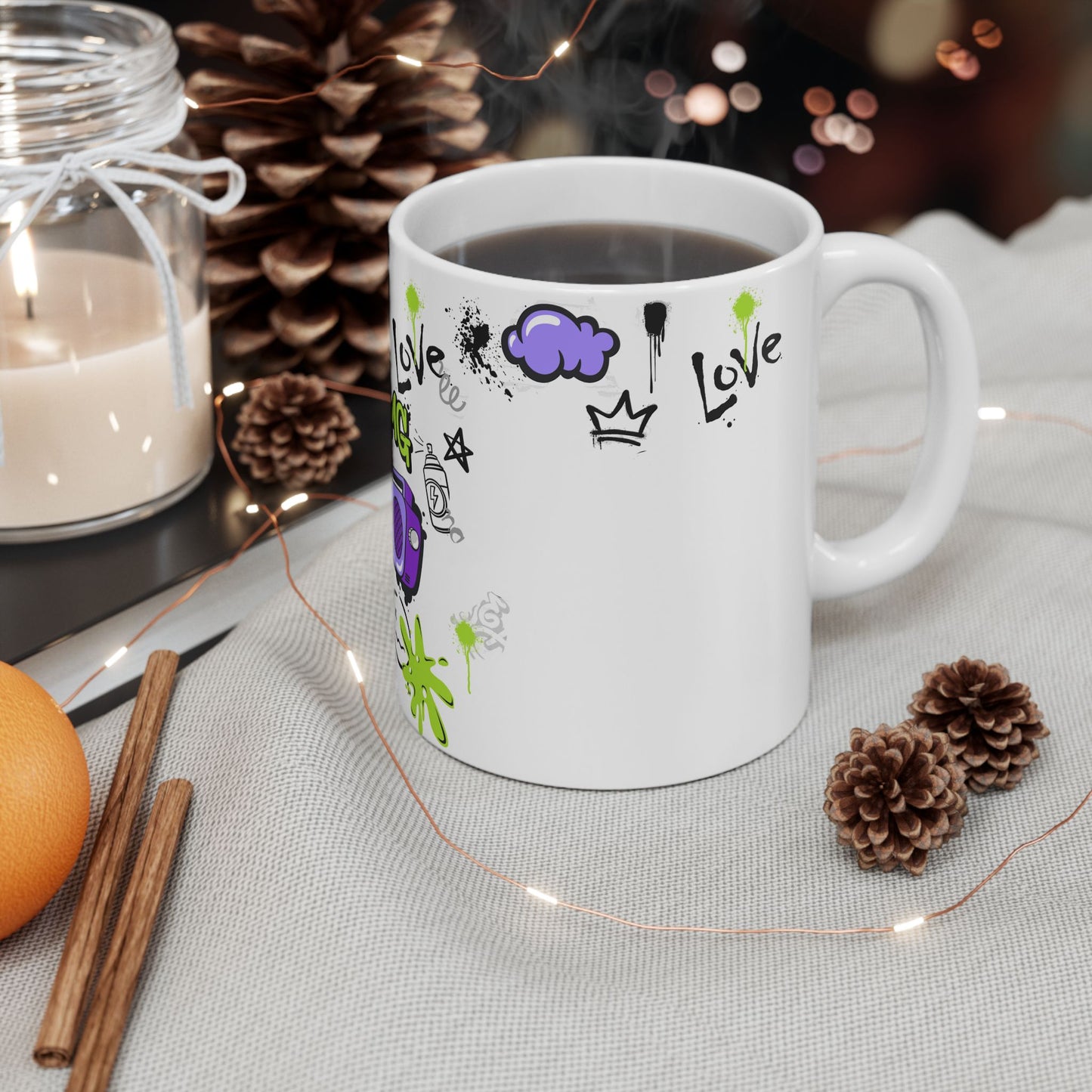 Trendy LOVE Graffiti Ceramic Mug, Unique Gift for Teens, Street Art Coffee Cup, Fun Drinkware for Birthdays, Cool Personalized Cup