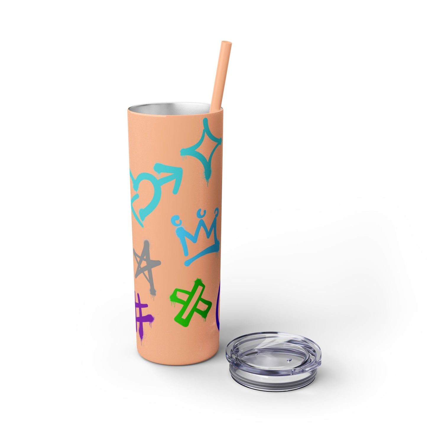 Trendy Skinny Tumbler with Straw, 20oz | Unique Graffiti Style Drinkware for Teens, Gifts, Parties, and Everyday Use