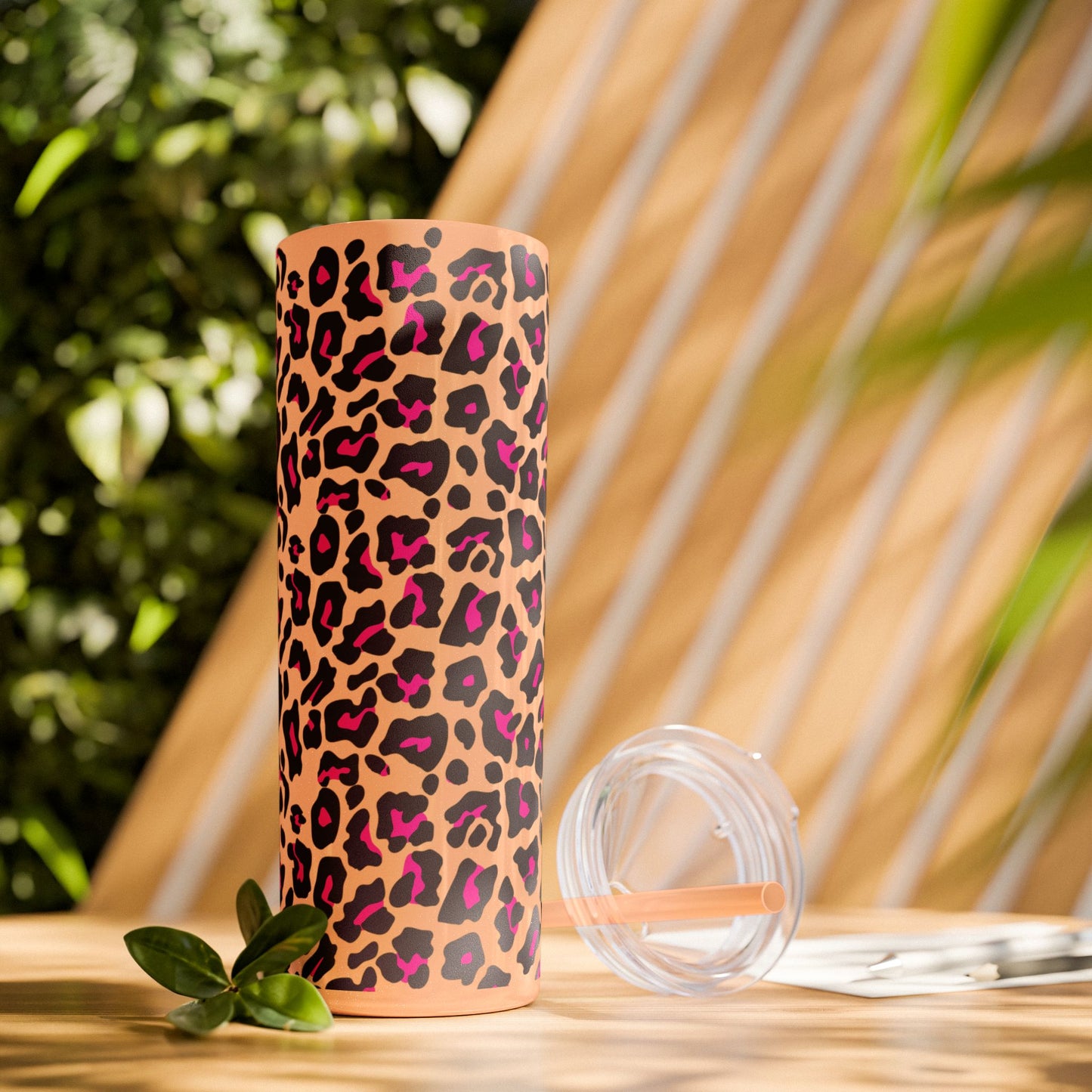 Trendy Leopard Print Skinny Tumbler, 20oz | Stylish Drinkware for Home, Office, Gifts, Reusable Straw, Animal Print