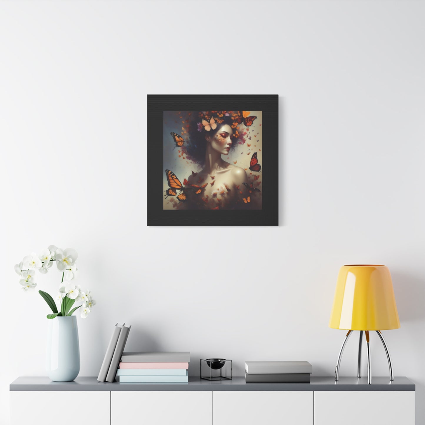 Canvas Wall Art - Butterfly Woman Print, Floral Home Decor, Unique Gift for Nature Lovers, Birthday Decoration, Whimsical Art