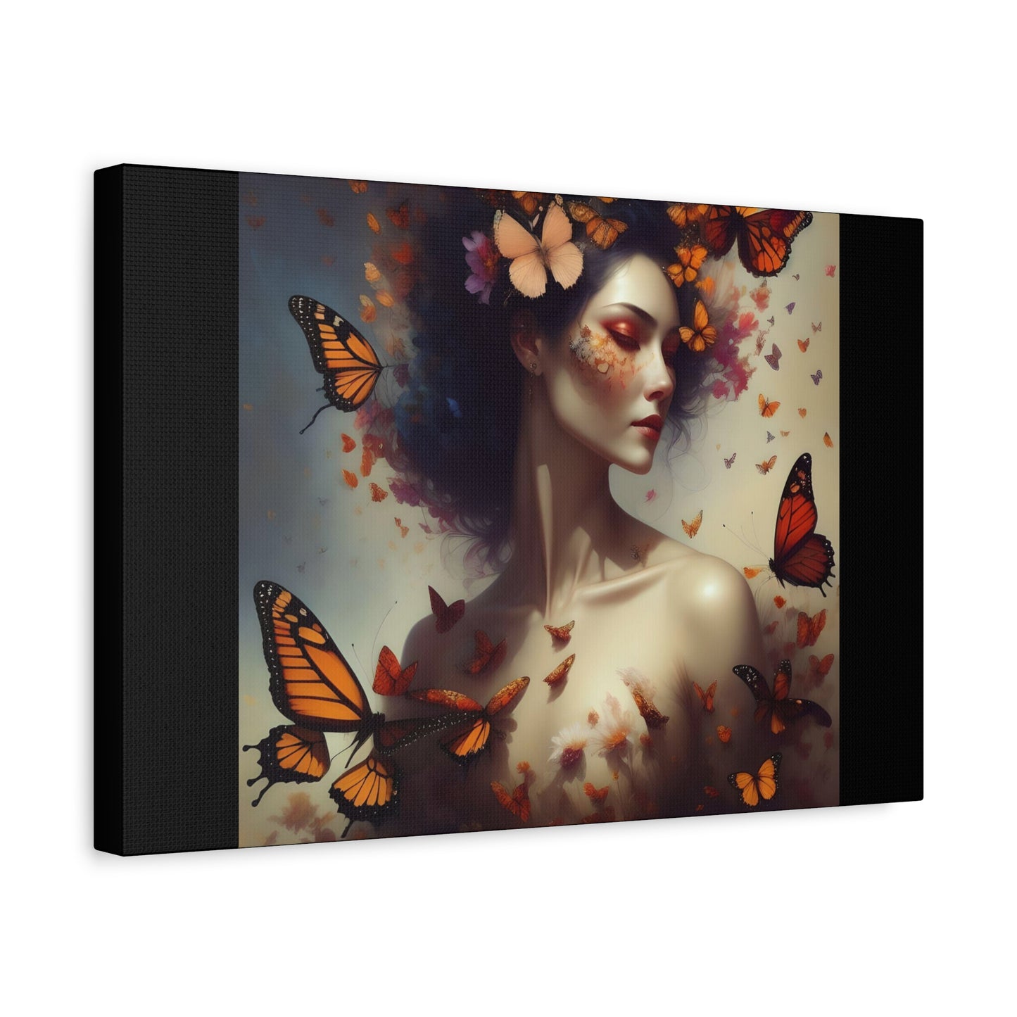 Canvas Wall Art - Butterfly Woman Print, Floral Home Decor, Unique Gift for Nature Lovers, Birthday Decoration, Whimsical Art