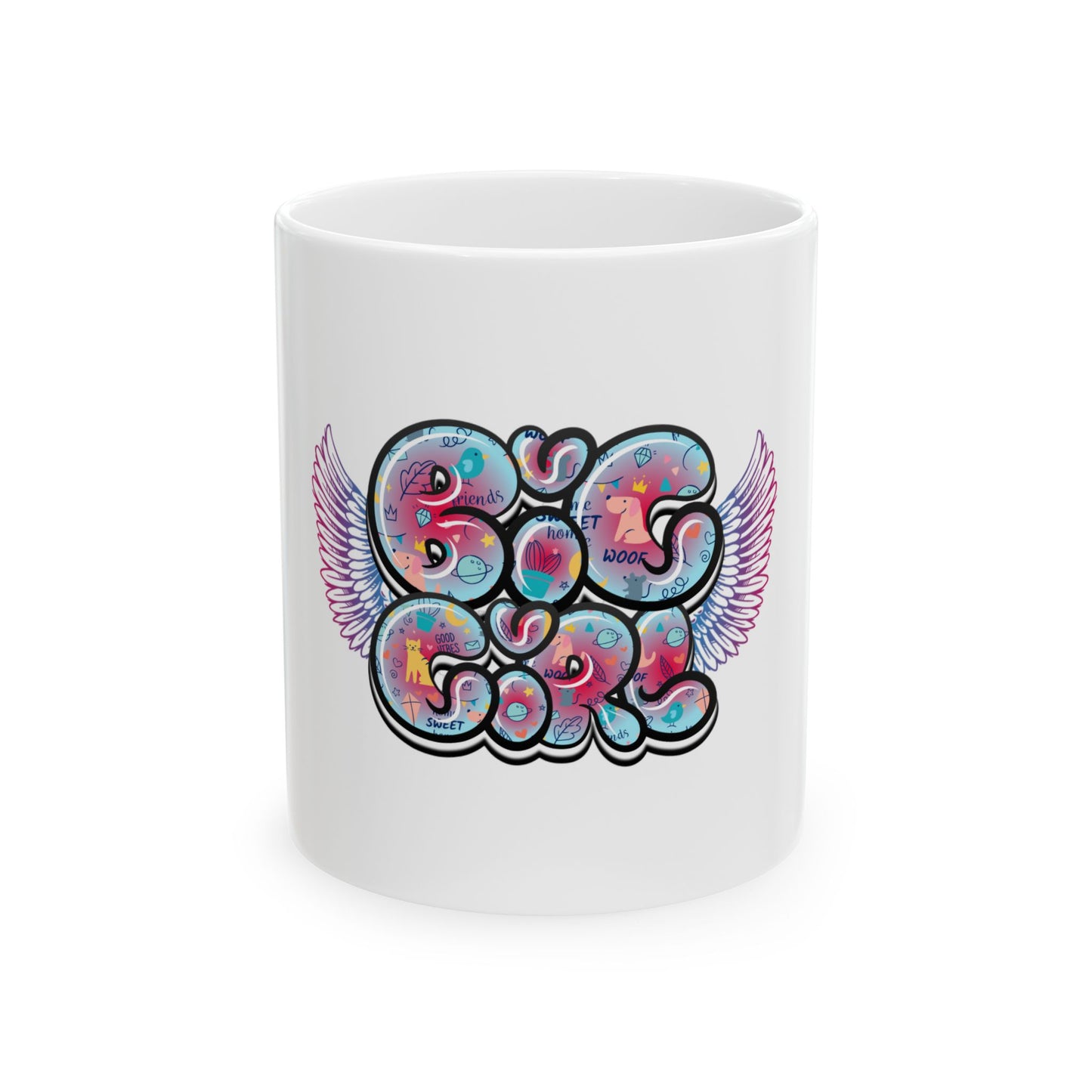 Big Girl Ceramic Mug with Colorful Wing Design, Fun Gift for Birthdays, Coffee Lovers, Tea Drinkers, Unique Office Mug