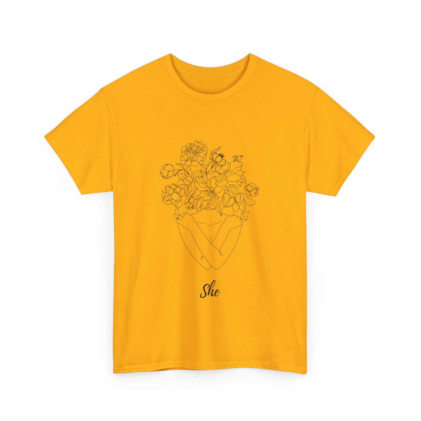 SHE Floral Love Unisex Heavy Cotton Tee, Casual T-Shirt, Gift for Her, Summer Fashion, Relaxed Fit Tee