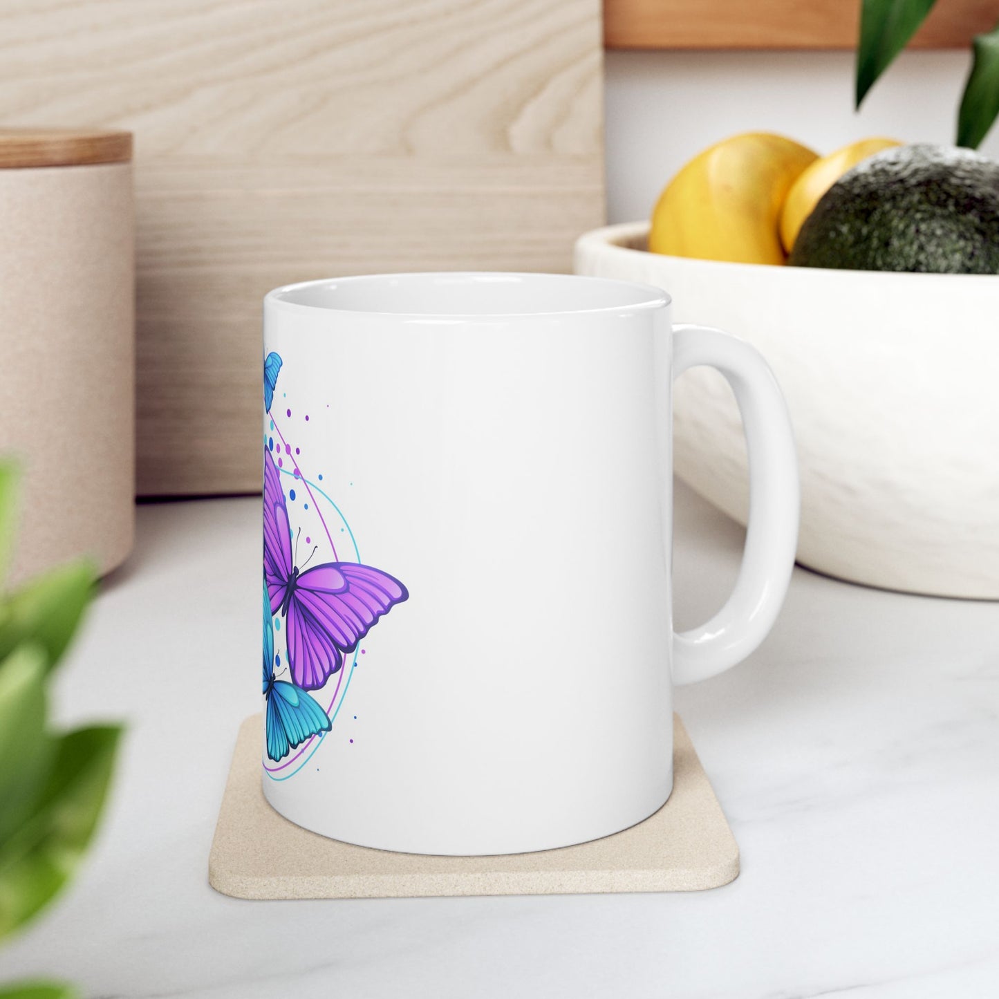Butterfly Dreams Ceramic Mug, Colorful Butterfly Mug, Blue and Purple Mug, Nature Lover Gift, Spring Decor, Eco-Friendly Coffee Cup