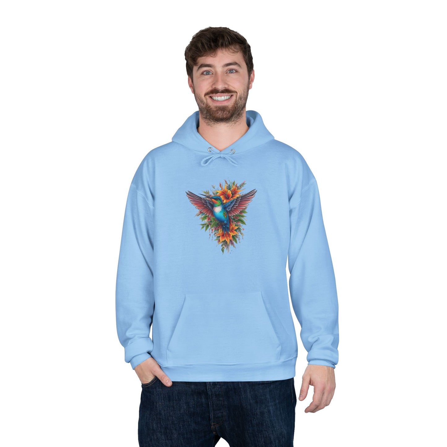 Vibrant Hummingbird Hoodie, Eco-Friendly Pullover, Perfect Gift for Nature Lovers, Spring Fashion, Unique Floral Design