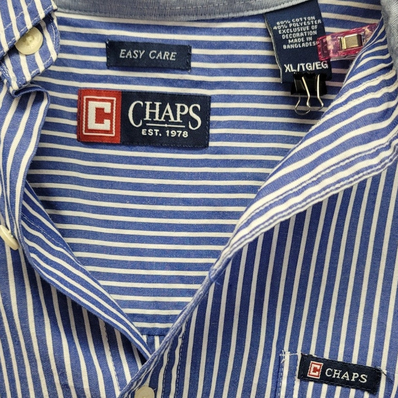 Chaps Mens XL Striped PolyCotton Long Sleeve Button Up Shirt w Front Pocket