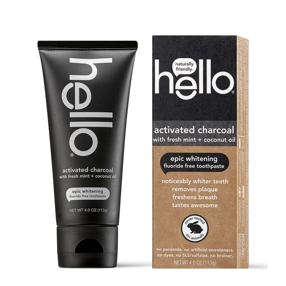 Hello Fluoride Free Epic Whitening Activated Charcoal Fresh Mint Coconut Oil Toothpaste 4Lb
