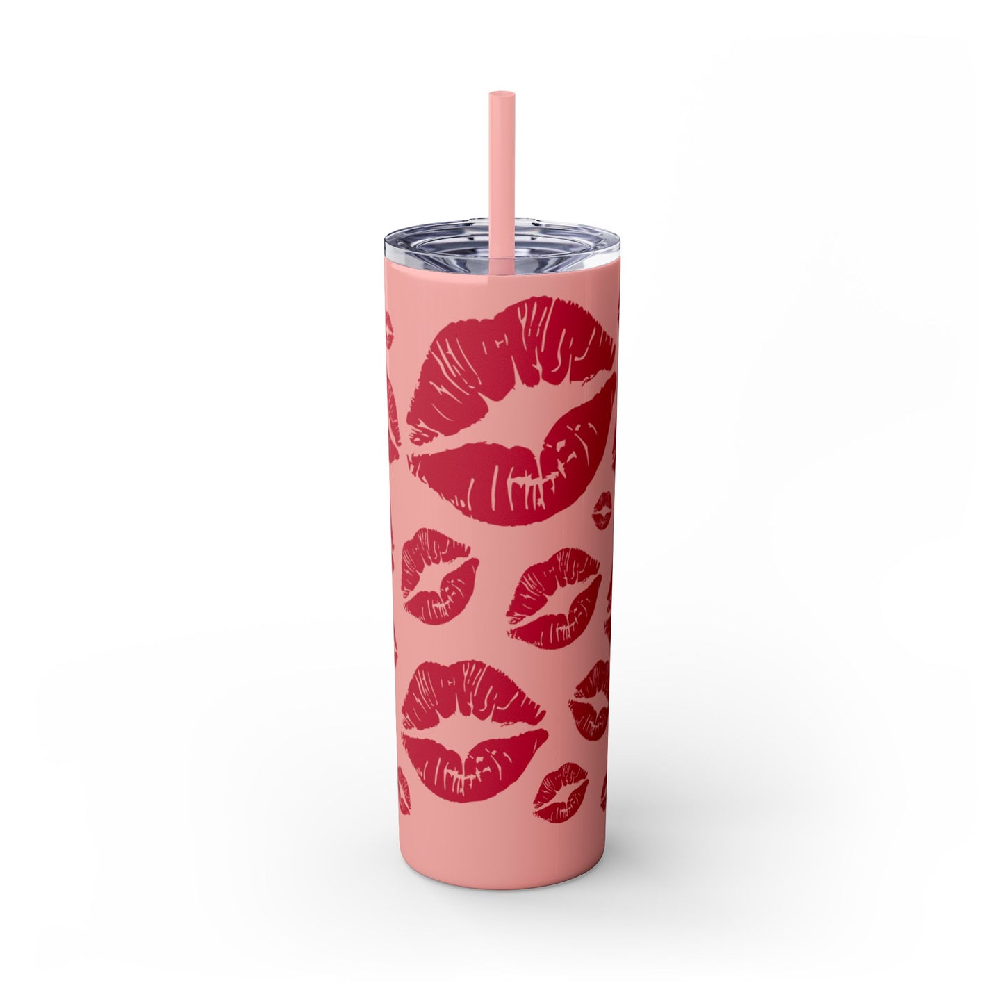 Red Lips Kiss Mark Skinny Tumbler, 20oz | Kiss Print Drinkware | Cute Gift for Her | Travel Mug | Valentine's Day, Wedding Favor