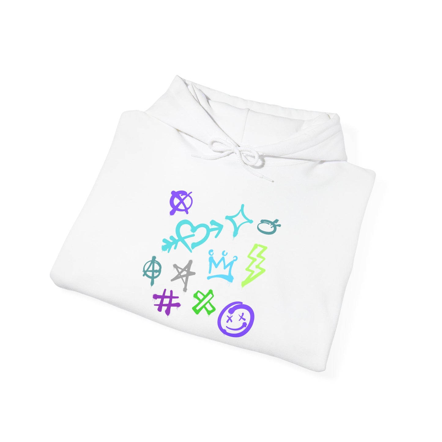Colorful Unisex Heavy Blend Hooded Sweatshirt with Unique Symbols