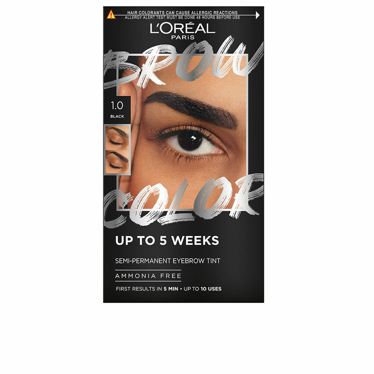 Eyebrow Tint L'Oreal Make Up BROW COLOR Nº 1.0 Black Nº 1.0-Black Semi-permanent 4 Pieces-0