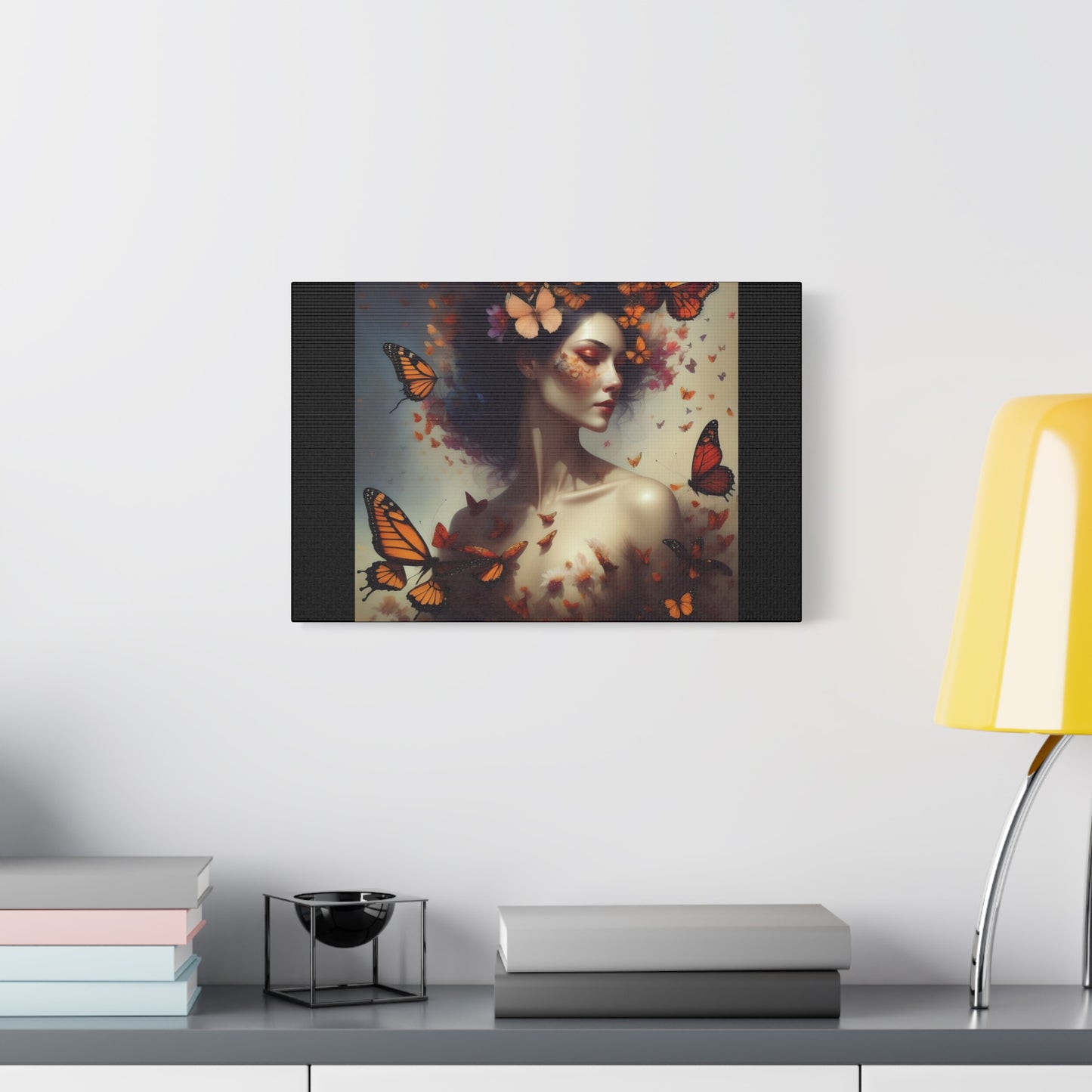 Canvas Wall Art - Butterfly Woman Print, Floral Home Decor, Unique Gift for Nature Lovers, Birthday Decoration, Whimsical Art