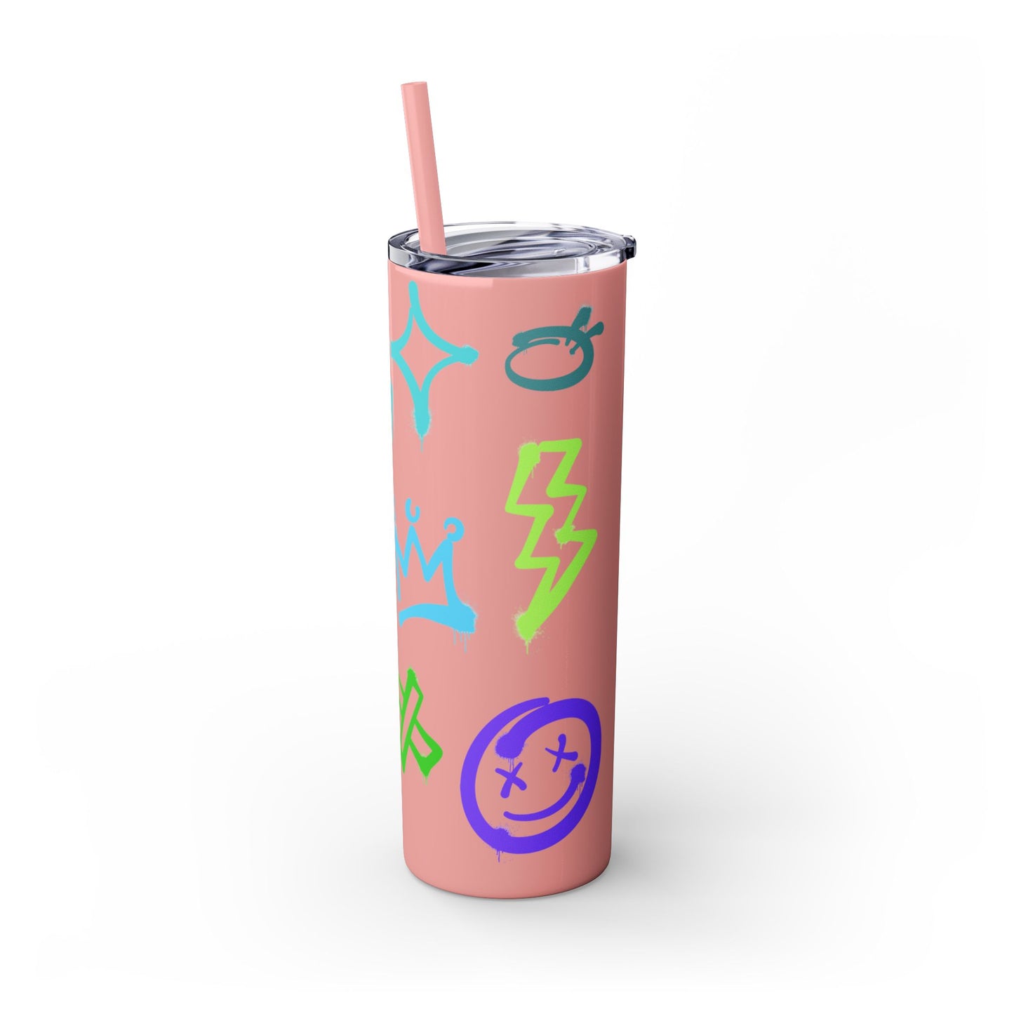 Trendy Skinny Tumbler with Straw, 20oz | Unique Graffiti Style Drinkware for Teens, Gifts, Parties, and Everyday Use