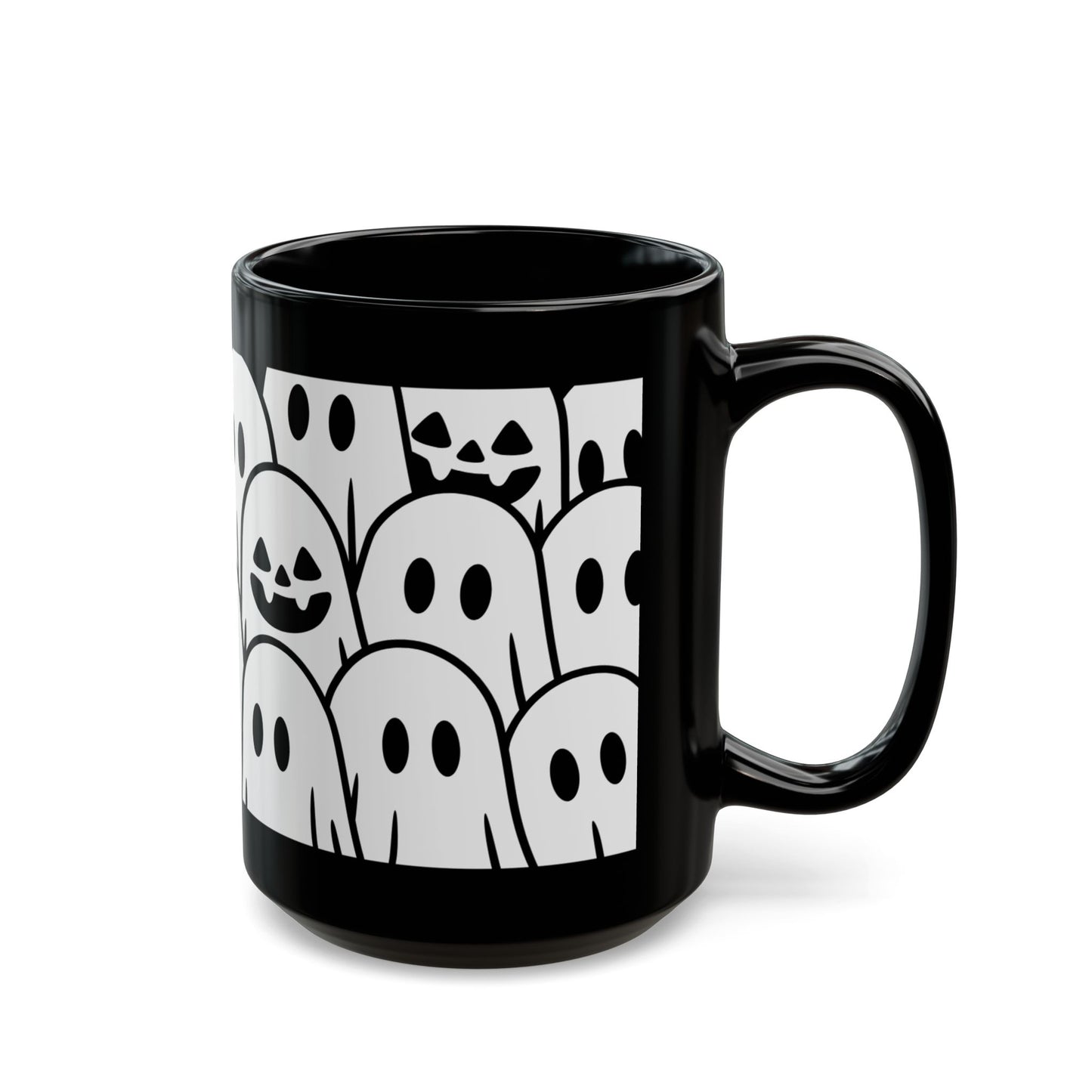 Halloween Ghosts Black Mug - Spooky Coffee Cup, Cute Mug for Halloween, Ghost Lovers, Unique Gift, 11oz & 15oz options