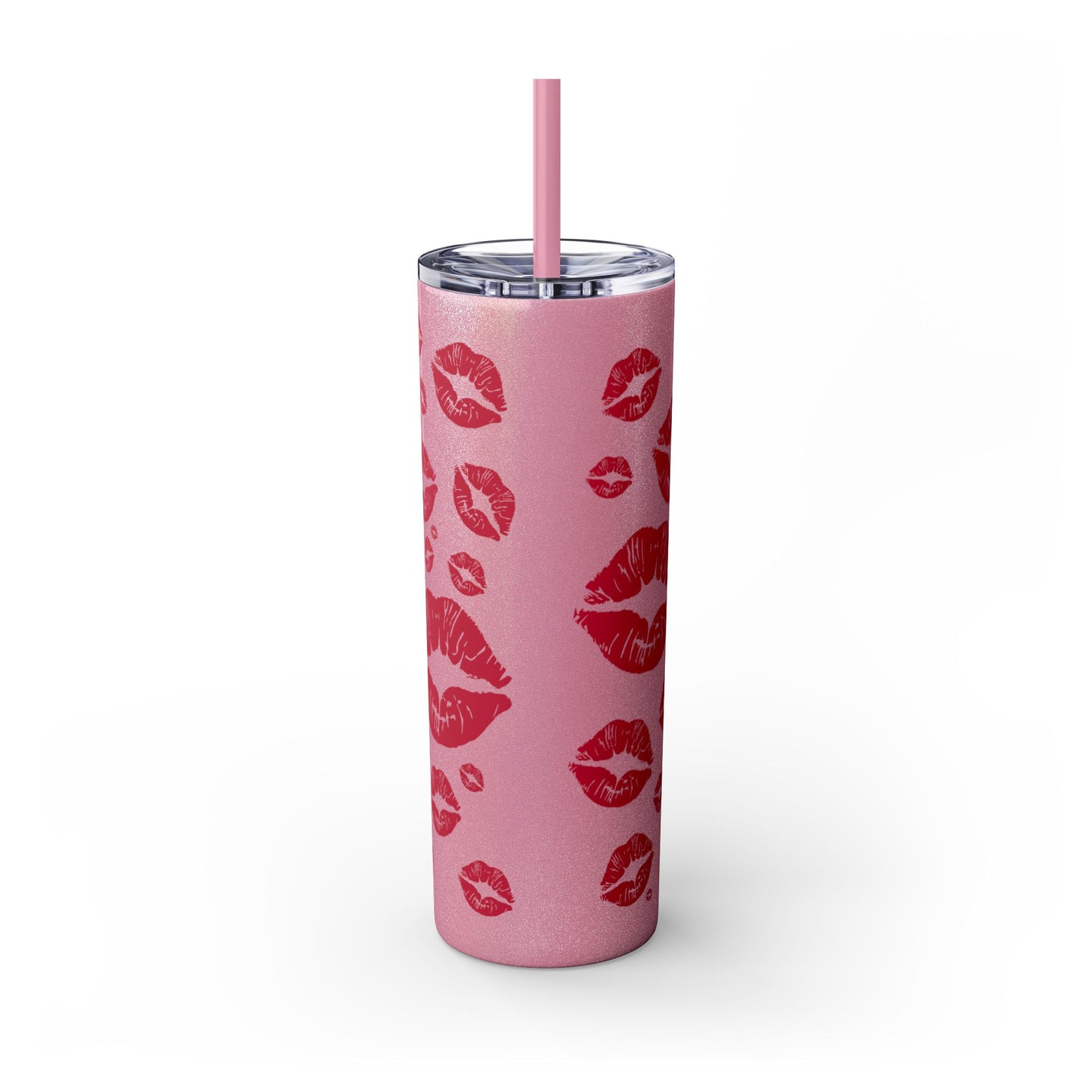 Red Lips Kiss Mark Skinny Tumbler, 20oz | Kiss Print Drinkware | Cute Gift for Her | Travel Mug | Valentine's Day, Wedding Favor
