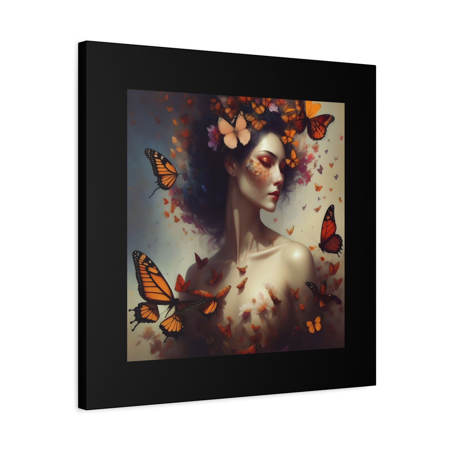 Canvas Wall Art - Butterfly Woman Print, Floral Home Decor, Unique Gift for Nature Lovers, Birthday Decoration, Whimsical Art