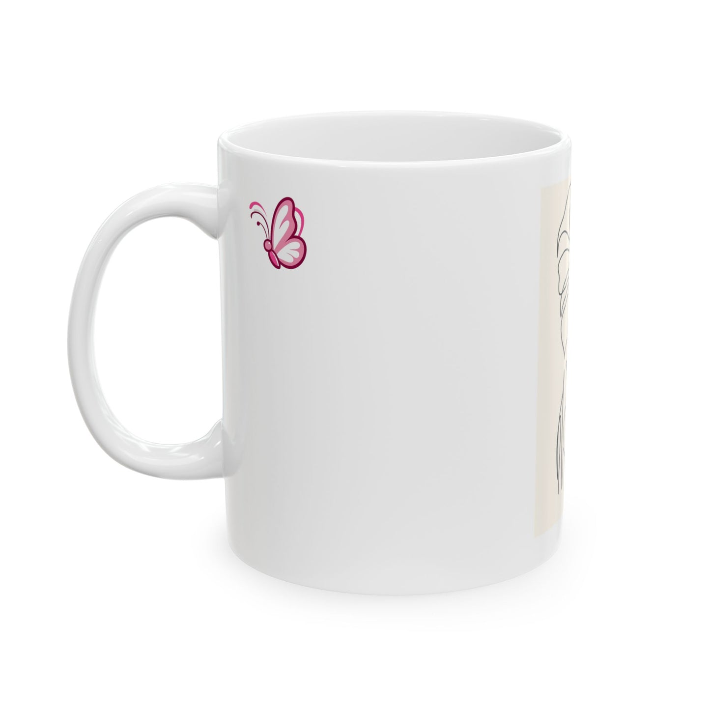 Elegant Butterfly Woman Line Art Ceramic Mug with Butterfly Accents, Perfect Gift for Coffee Lovers, Home Decor, Mother's Day, Self-Care