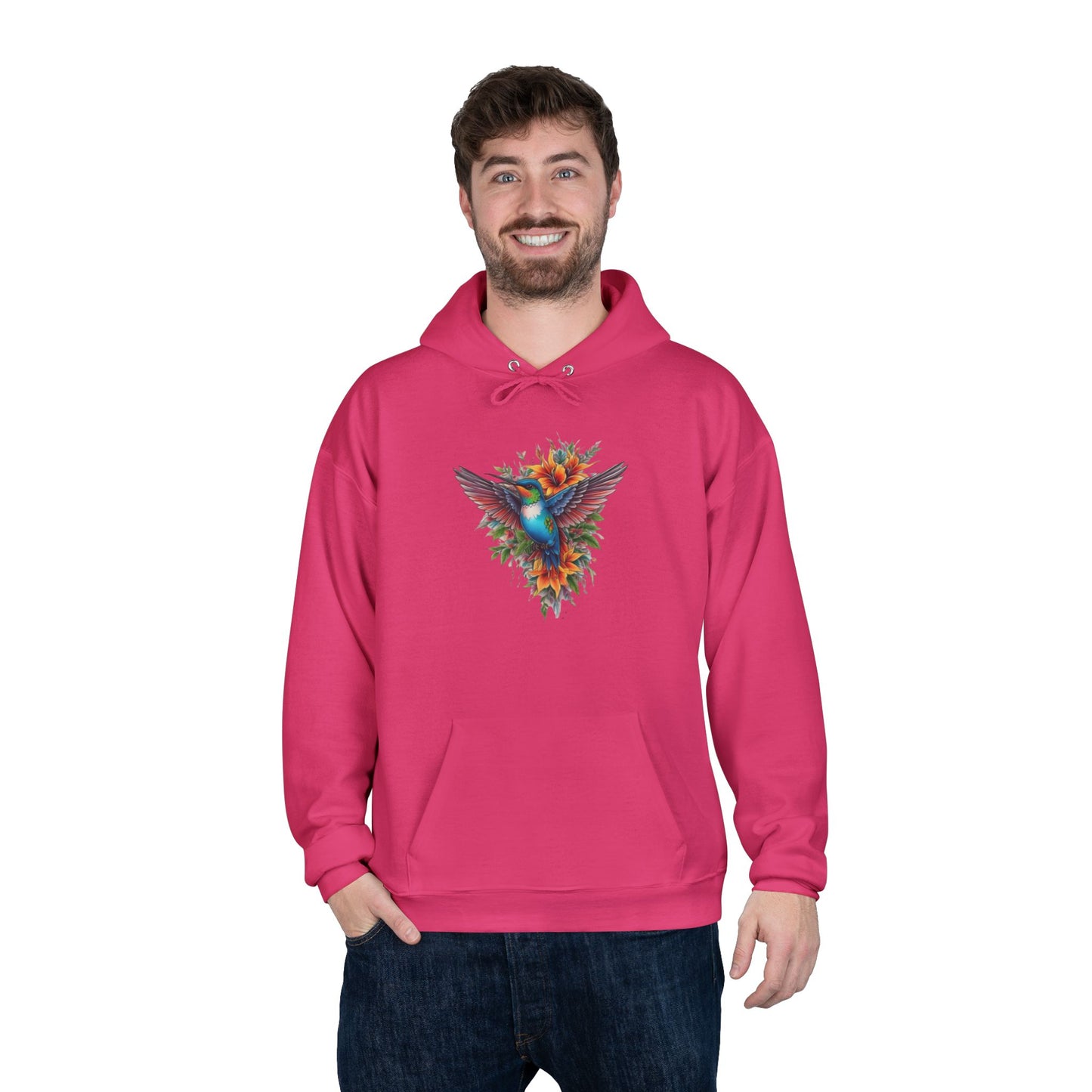 Vibrant Hummingbird Hoodie, Eco-Friendly Pullover, Perfect Gift for Nature Lovers, Spring Fashion, Unique Floral Design