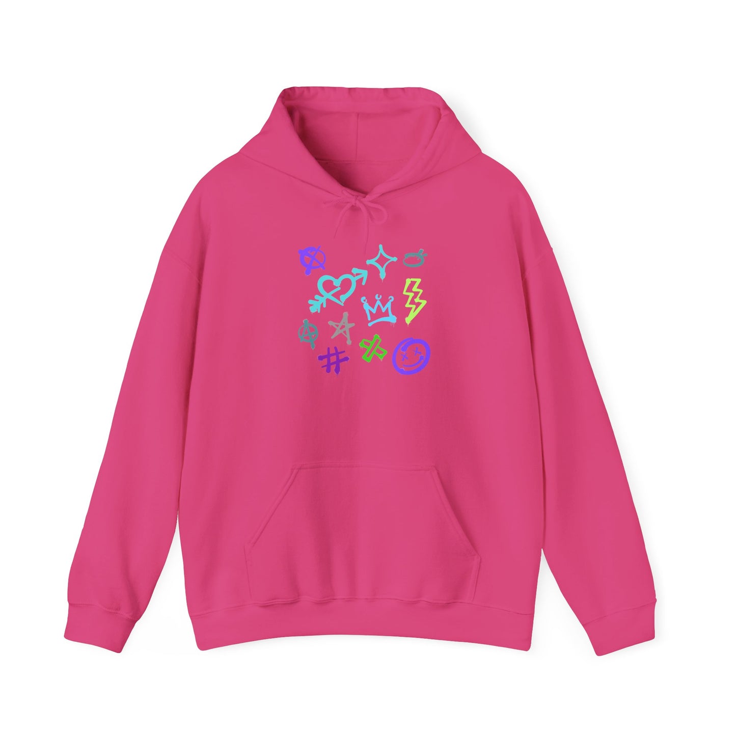 Colorful Unisex Heavy Blend Hooded Sweatshirt with Unique Symbols