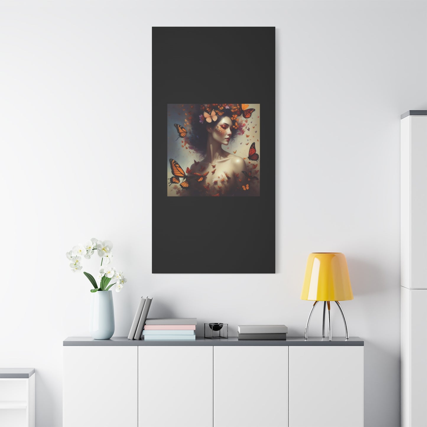 Canvas Wall Art - Butterfly Woman Print, Floral Home Decor, Unique Gift for Nature Lovers, Birthday Decoration, Whimsical Art