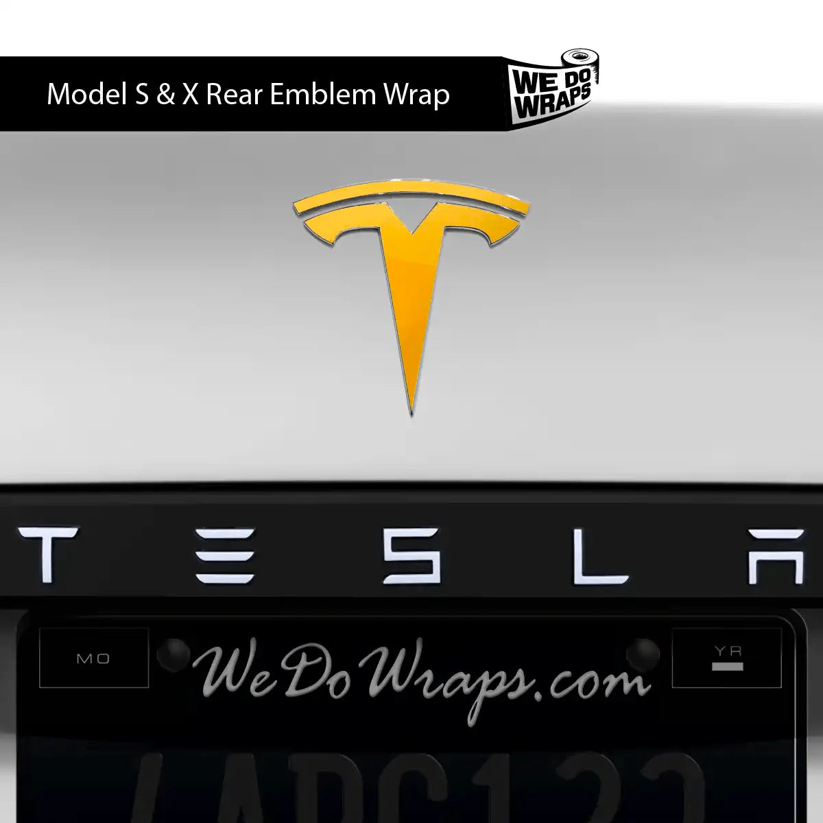 3M Gloss Sunflower Yellow Tesla Emblem Decals (Front + Back) | Model S