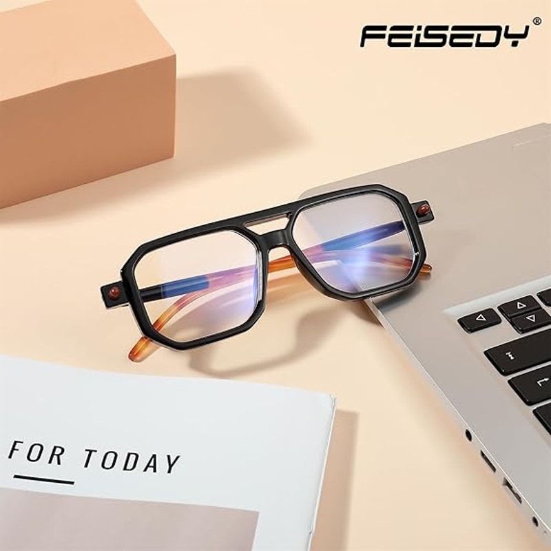 Feisedy Womens Black Vintage Square Blue Light Blocking +2.5 Reading Glasses