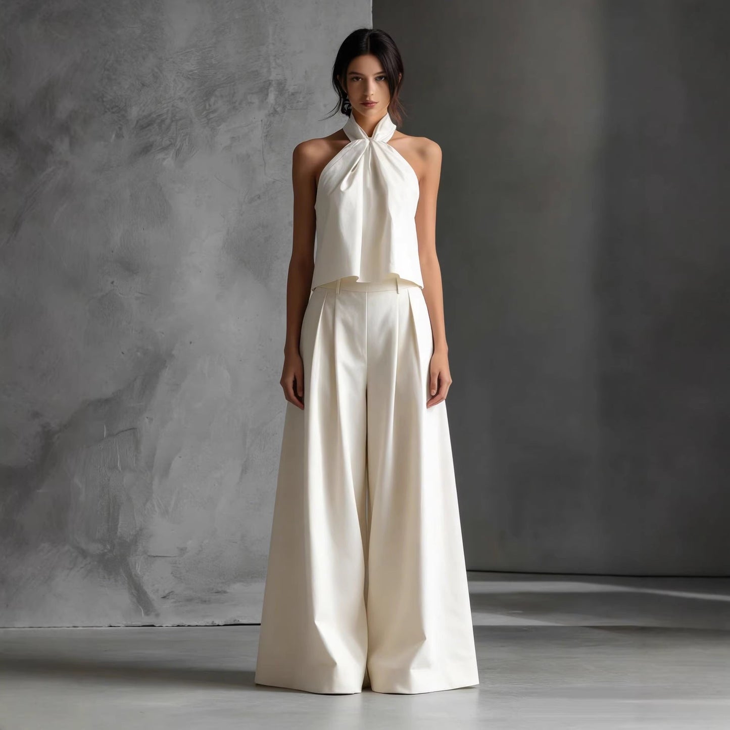 Loose-fitting Sleeveless Top And Wide-leg Pants Two-piece Set