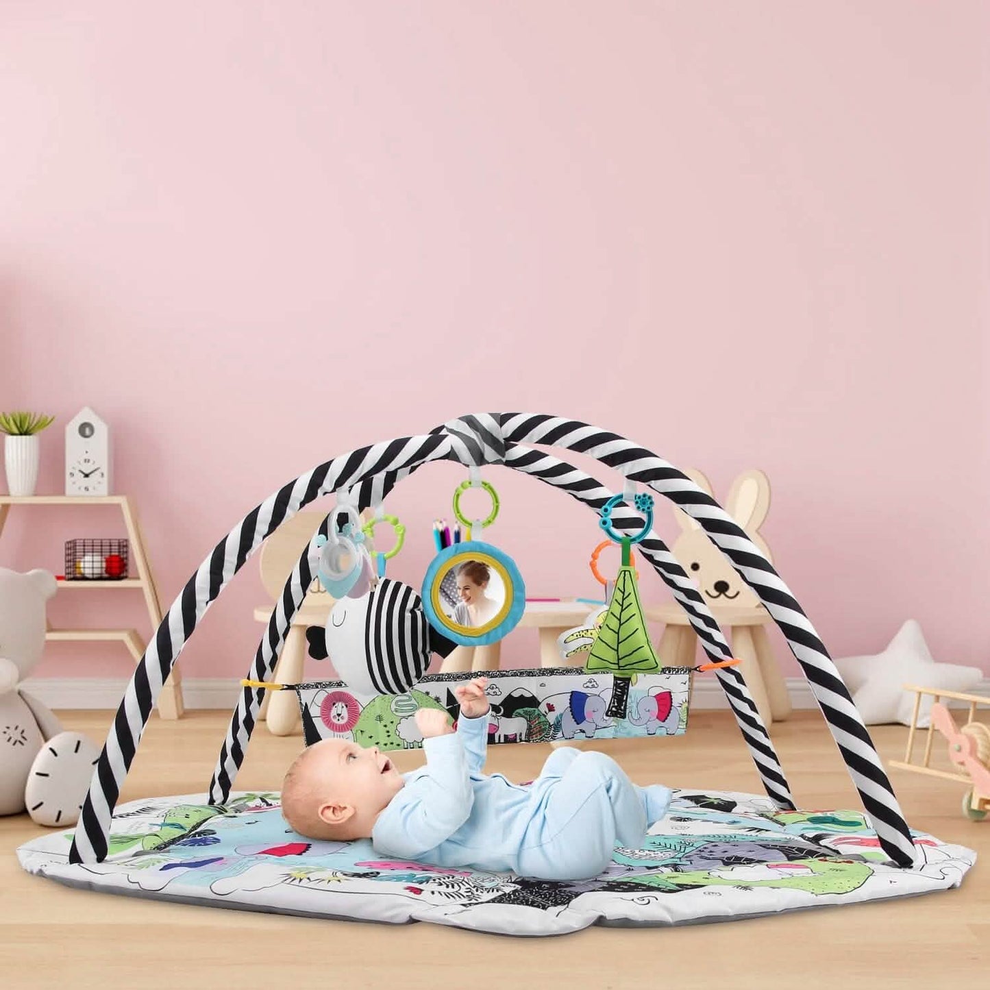 4-in-1 Baby Gym Play Mat Ball Pit with Pillow 18 Balls 9 Toys for 0-3 Years Old