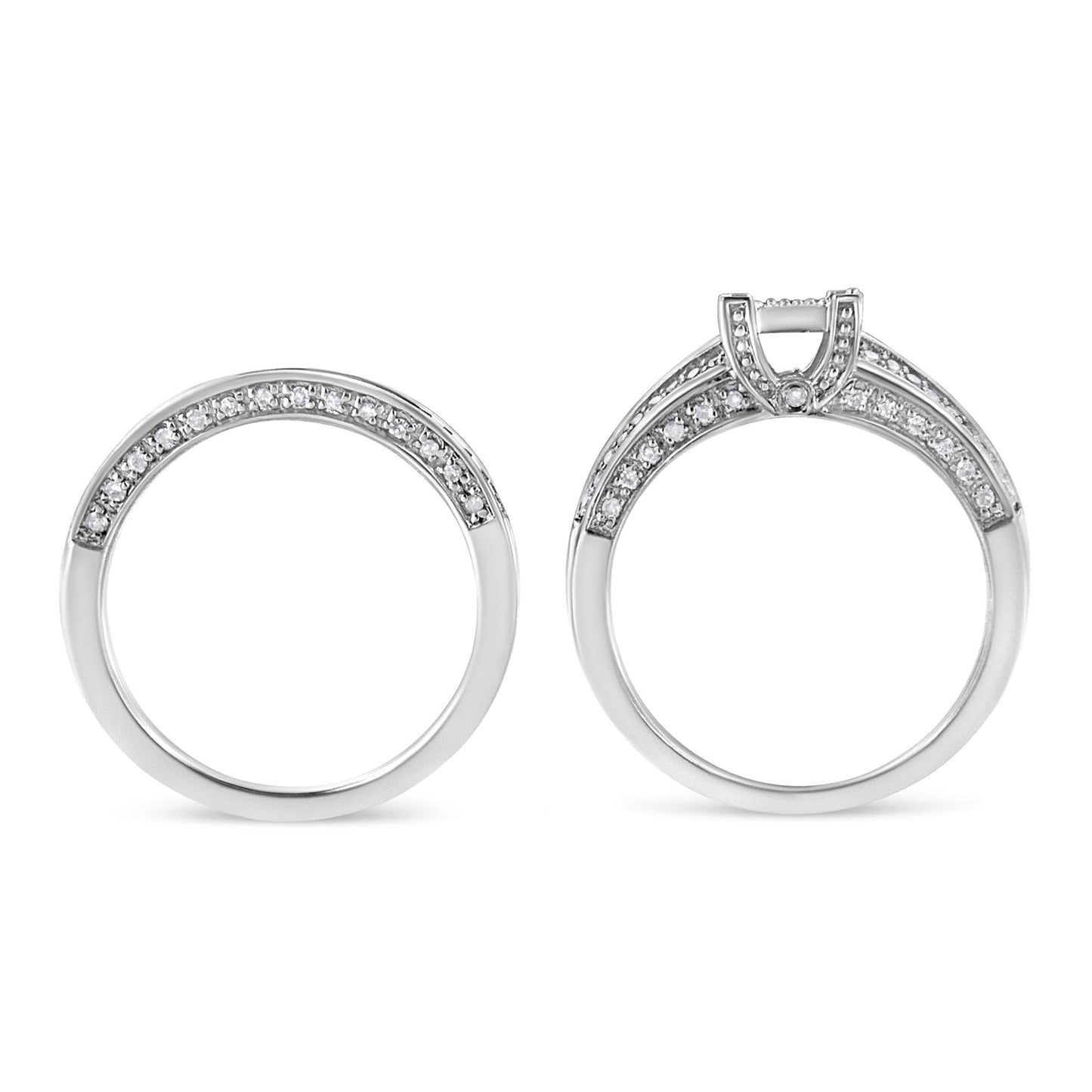 .925 Sterling Silver 3/4 Cttw Prong Set Round Diamond Composite Engagement Ring and Band Set (I-J Color, I3 Clarity)-4