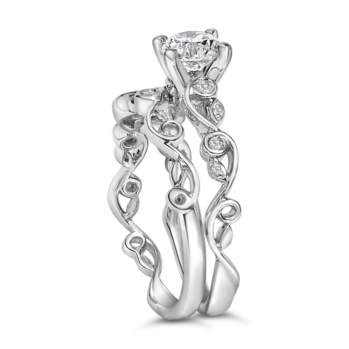 14K White Gold Lab Grown Diamond 1.0 Cttw Vintage Style Engagement Ring and Band Set-4