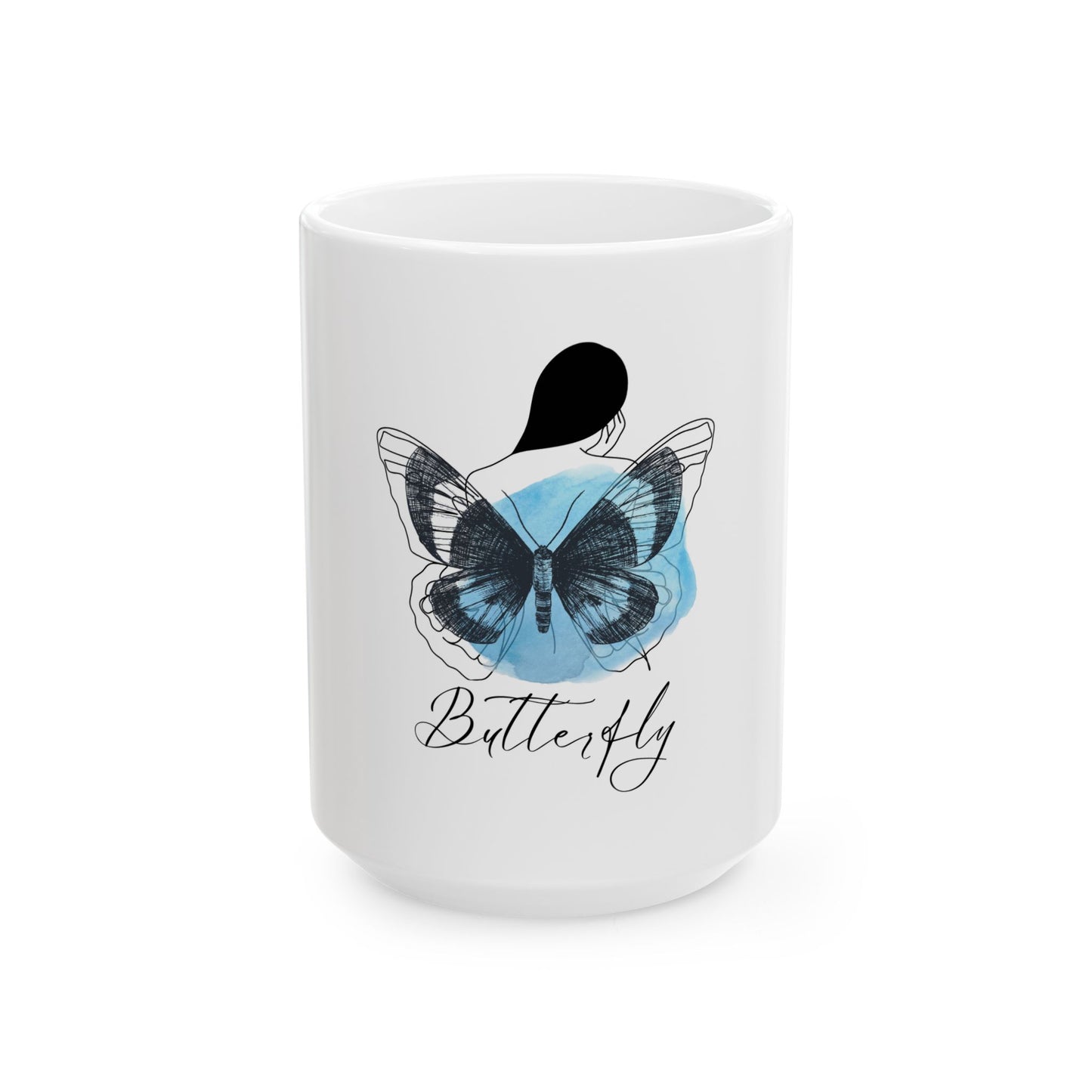 Butterfly Reflection Ceramic Mug, Inspirational Coffee Cup, Nature Lover Gift, Butterfly Decor, Unique Tea Mug