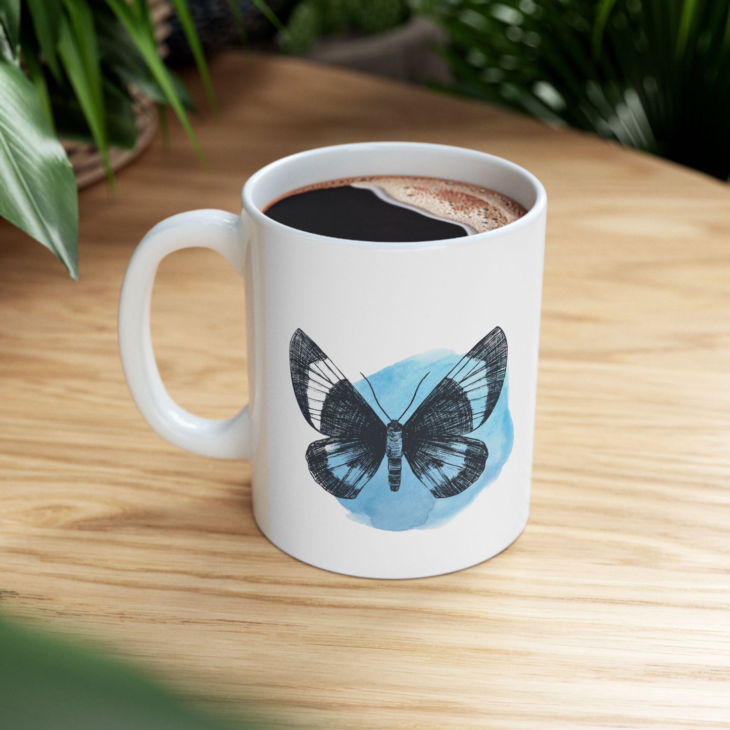 Blue Butterfly Art Ceramic Mug | Cute Coffee Cup, Gift for Nature Lovers, Home Decor, Perfect for Birthdays & Holidays