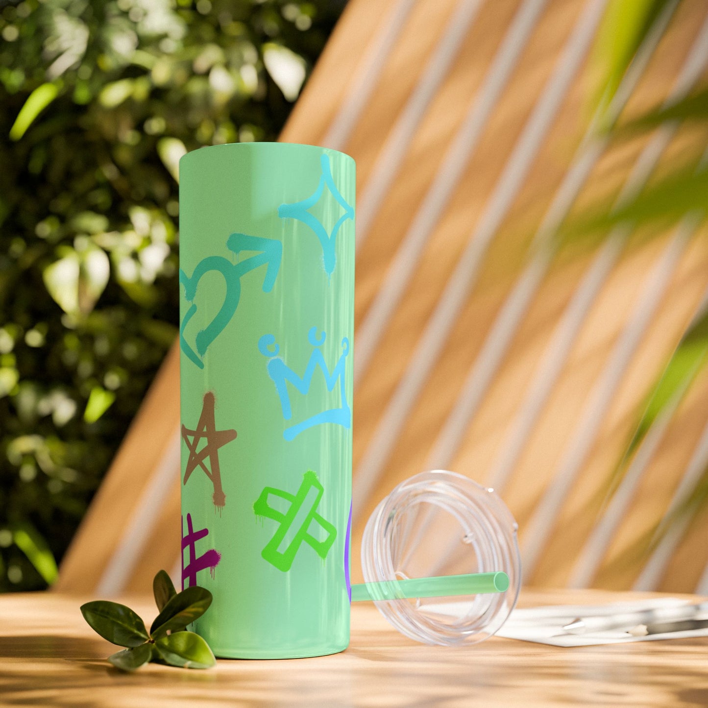 Trendy Skinny Tumbler with Straw, 20oz | Unique Graffiti Style Drinkware for Teens, Gifts, Parties, and Everyday Use
