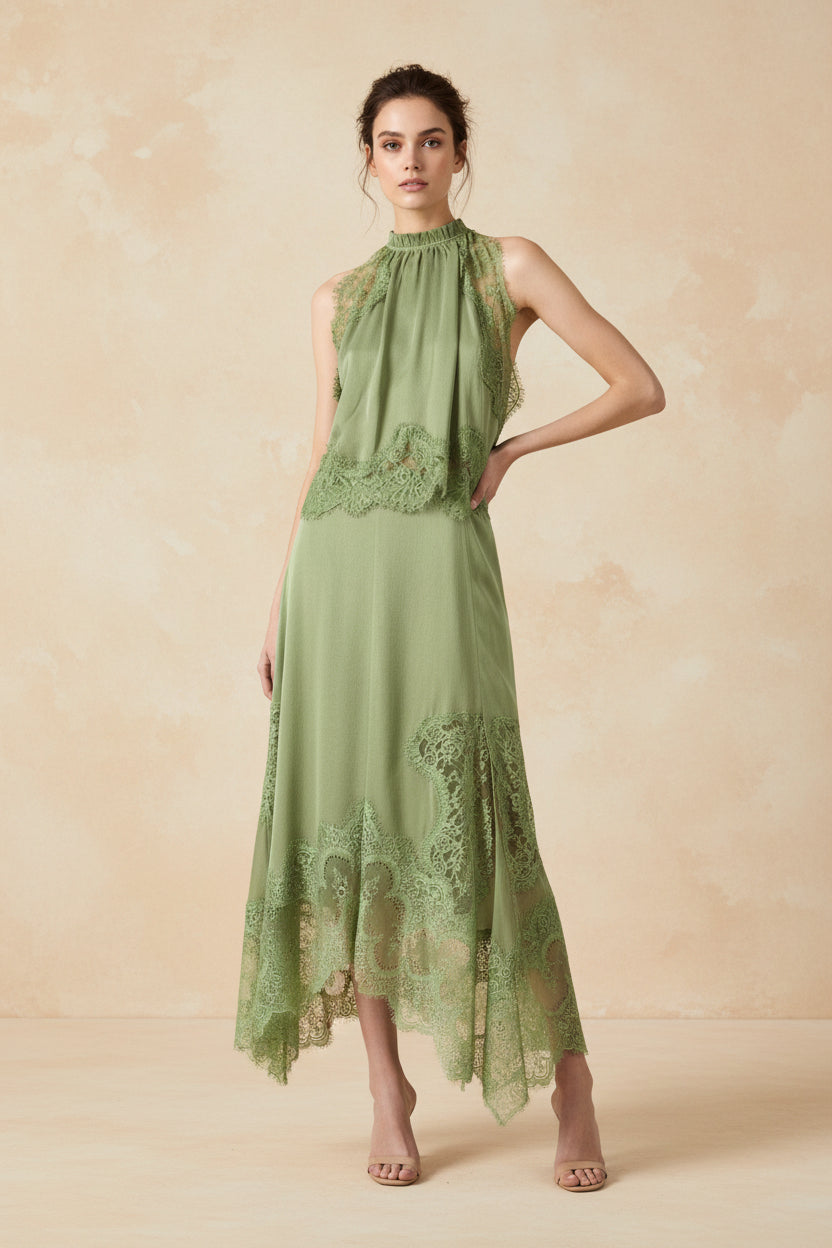 V-Neck Waist Trimming Ruffles Elegant Dress